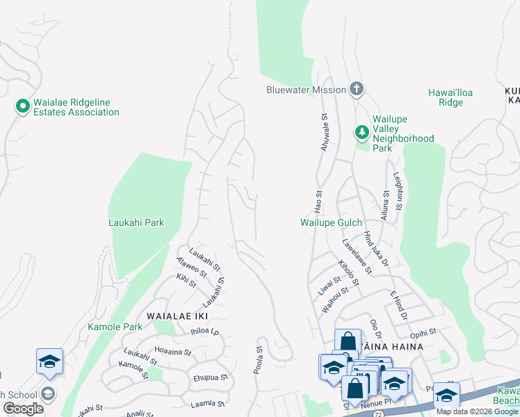 map of restaurants, bars, coffee shops, grocery stores, and more near 5350 Kahalakua Street in Honolulu