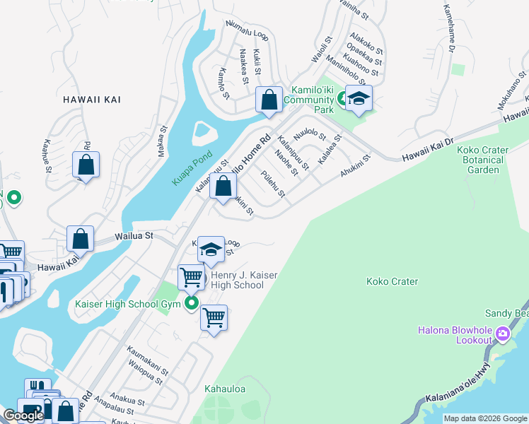 map of restaurants, bars, coffee shops, grocery stores, and more near 699 Waikanaloa Street in Honolulu