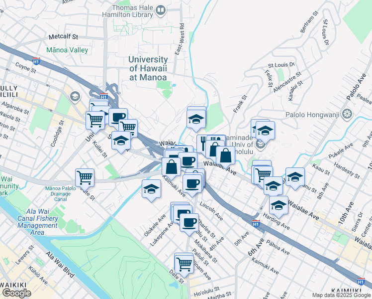 map of restaurants, bars, coffee shops, grocery stores, and more near in Honolulu
