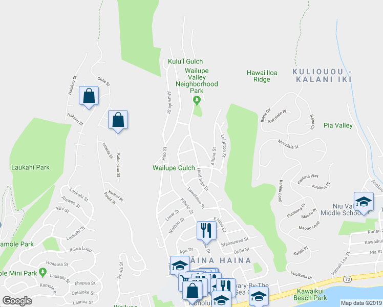 map of restaurants, bars, coffee shops, grocery stores, and more near 868 Hind Iuka Drive in Honolulu