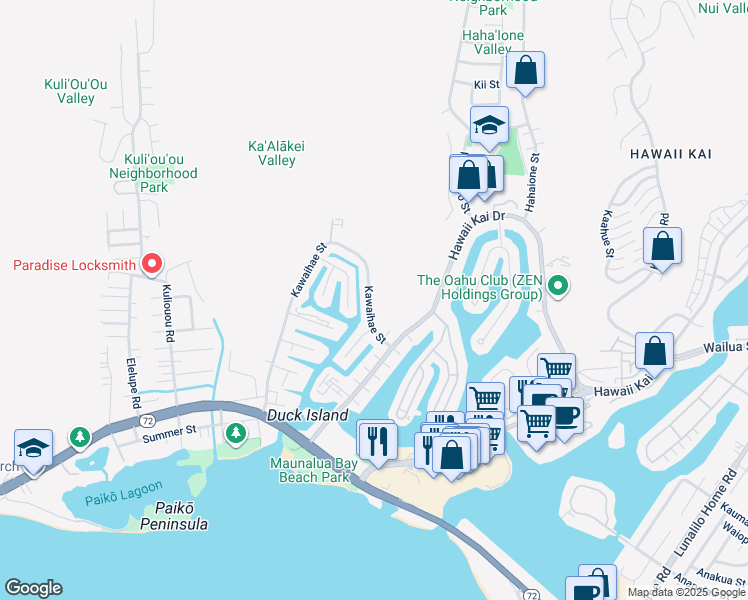 map of restaurants, bars, coffee shops, grocery stores, and more near 486 Kawaihae Street in Honolulu