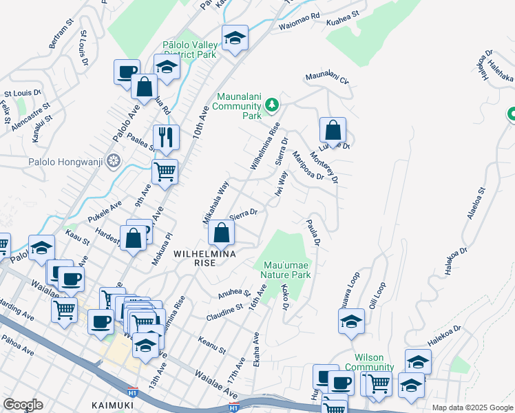 map of restaurants, bars, coffee shops, grocery stores, and more near 4221 Carnation Place in Honolulu