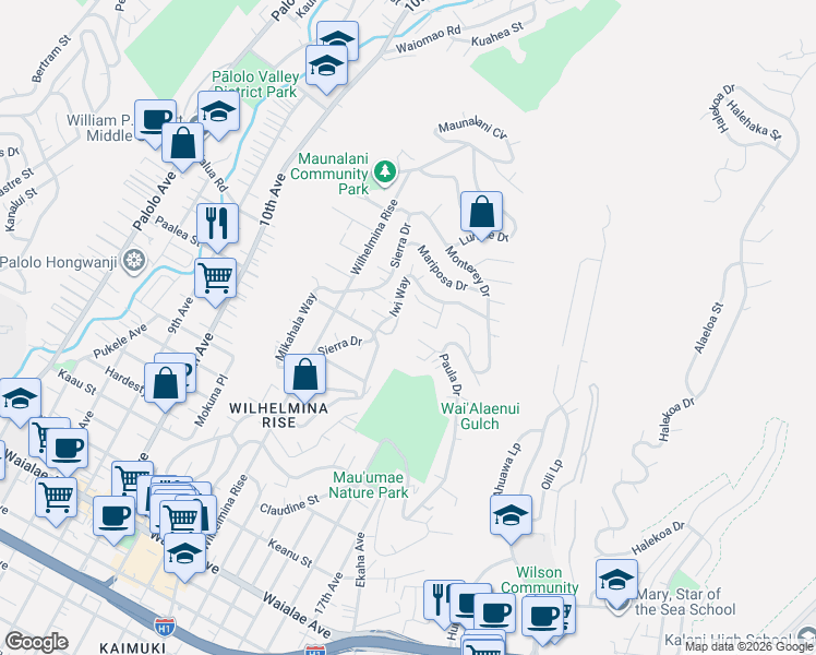 map of restaurants, bars, coffee shops, grocery stores, and more near 122 Maunalanikai Place in Honolulu