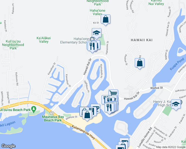 map of restaurants, bars, coffee shops, grocery stores, and more near 780 Kumukahi Place in Honolulu