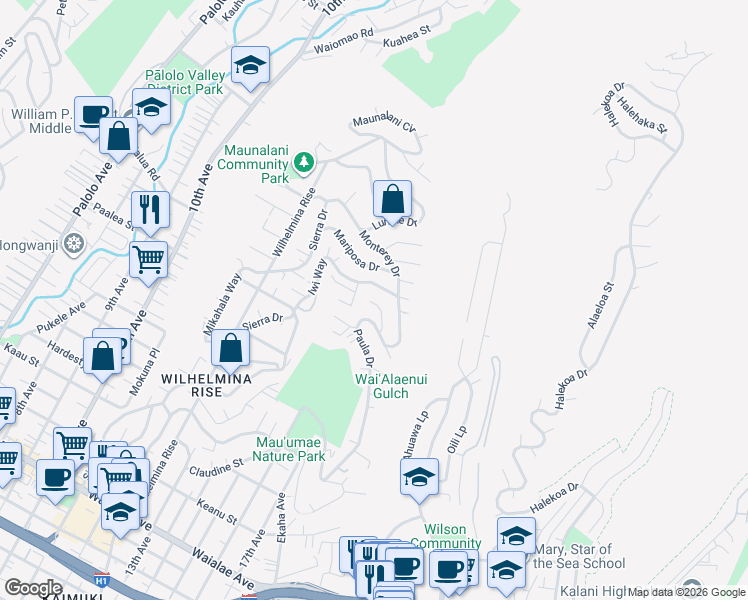 map of restaurants, bars, coffee shops, grocery stores, and more near 3901 Pili Place in Honolulu