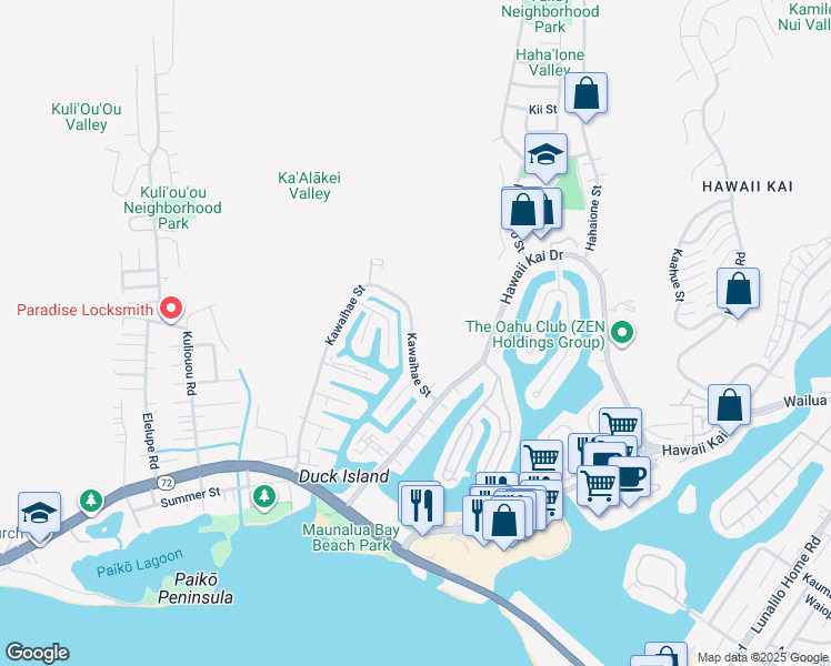 map of restaurants, bars, coffee shops, grocery stores, and more near 486 Kawaihae Street in Honolulu