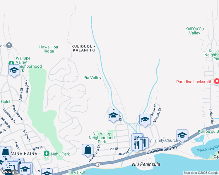 map of restaurants, bars, coffee shops, grocery stores, and more near 495 Anolani Street in Honolulu