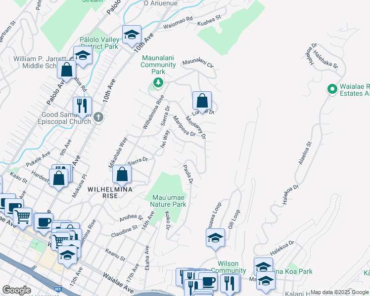 map of restaurants, bars, coffee shops, grocery stores, and more near 3901 Pili Place in Honolulu