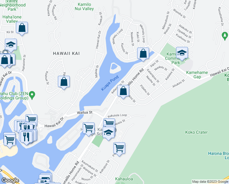 map of restaurants, bars, coffee shops, grocery stores, and more near 669 Kalanipuu Street in Honolulu