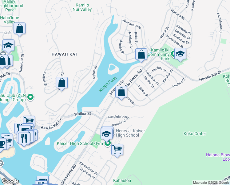 map of restaurants, bars, coffee shops, grocery stores, and more near 669 Kalanipuu St in Honolulu