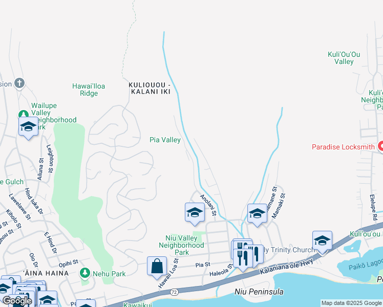 map of restaurants, bars, coffee shops, grocery stores, and more near 495 Anolani Street in Honolulu
