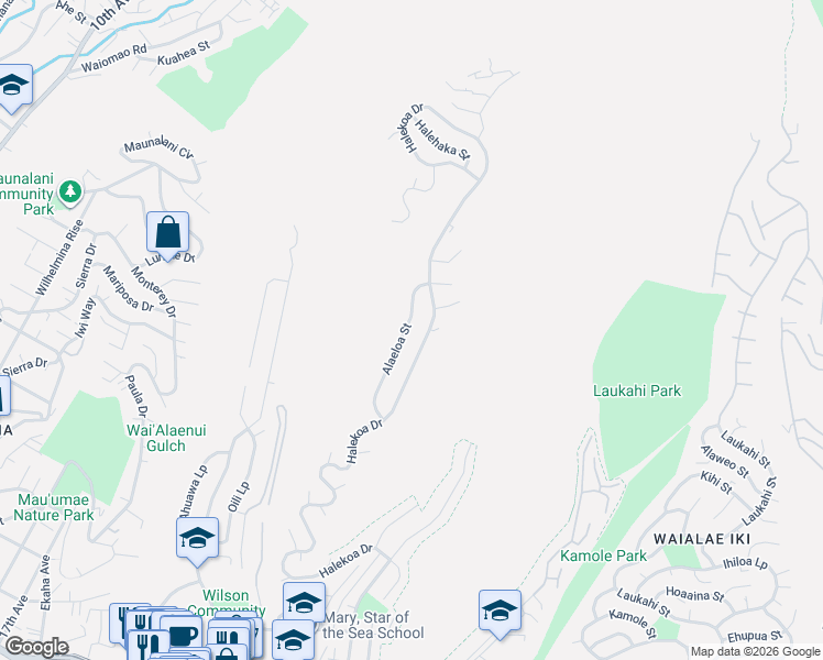 map of restaurants, bars, coffee shops, grocery stores, and more near 2026 Alaeloa St in Honolulu