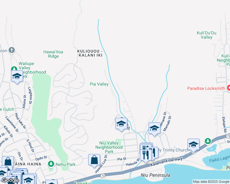 map of restaurants, bars, coffee shops, grocery stores, and more near 495 Anolani Street in Honolulu
