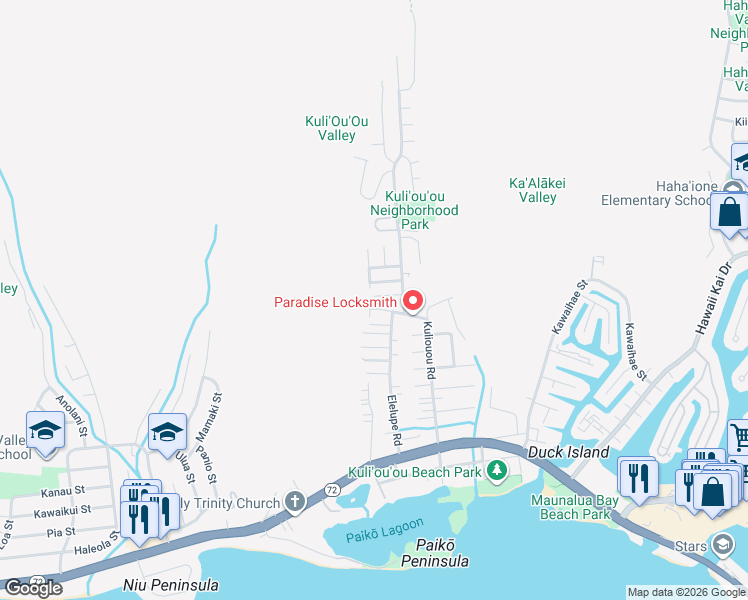 map of restaurants, bars, coffee shops, grocery stores, and more near 416 Lani Street in Honolulu