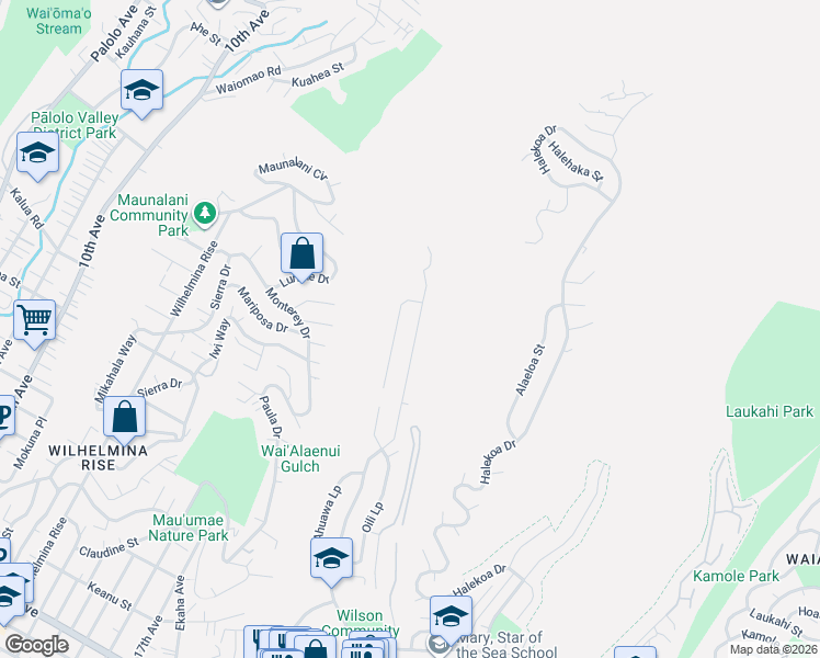 map of restaurants, bars, coffee shops, grocery stores, and more near 5370 Kilauea Avenue in Honolulu