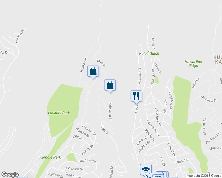 map of restaurants, bars, coffee shops, grocery stores, and more near 2229 Hikino Street in Honolulu