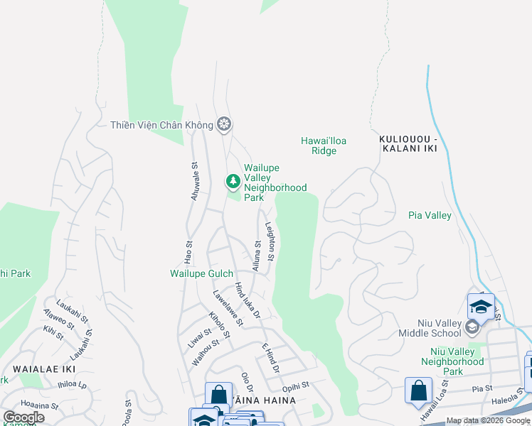 map of restaurants, bars, coffee shops, grocery stores, and more near 949 Kului Place in Honolulu