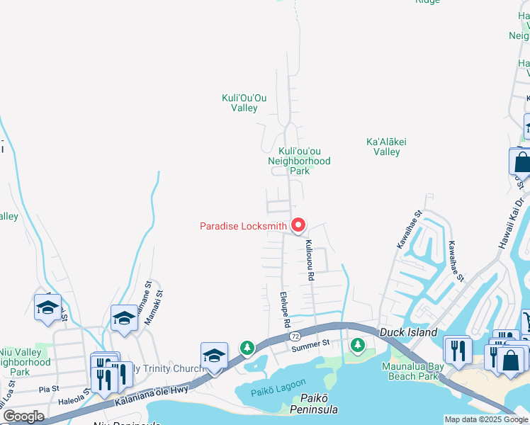 map of restaurants, bars, coffee shops, grocery stores, and more near 416 Lani Street in Honolulu