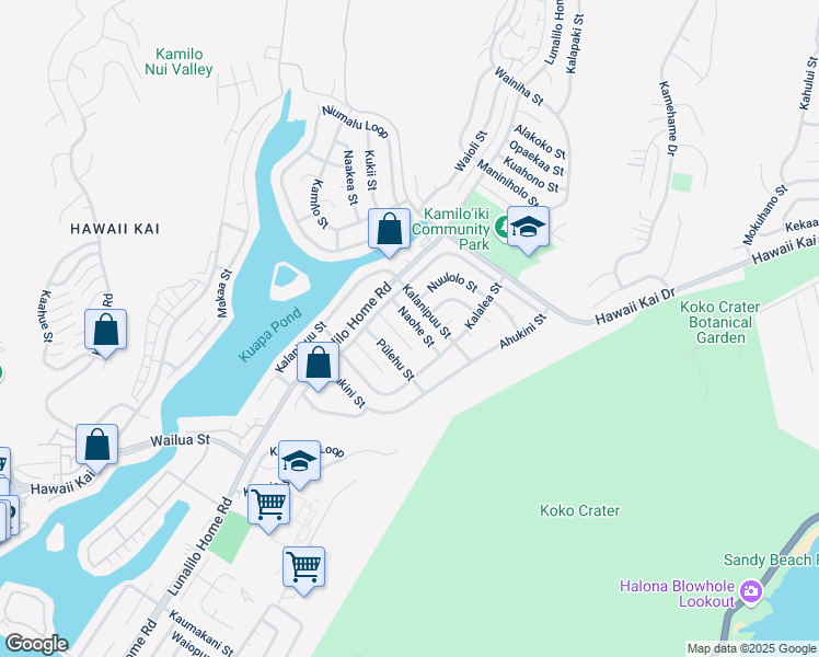 map of restaurants, bars, coffee shops, grocery stores, and more near 7239 Naohe Street in Honolulu