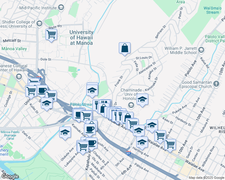 map of restaurants, bars, coffee shops, grocery stores, and more near in Honolulu