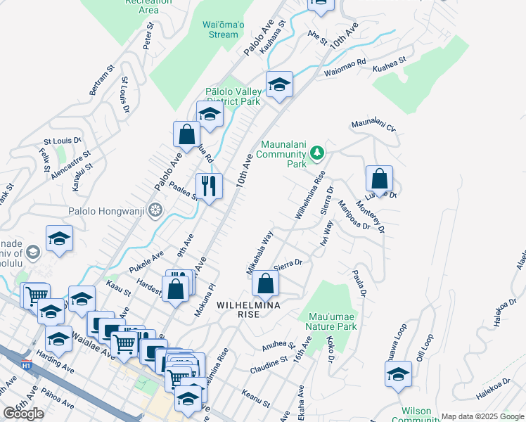map of restaurants, bars, coffee shops, grocery stores, and more near 4340 Lanihale Place in Honolulu