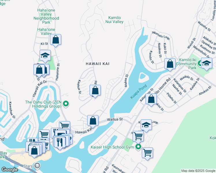 map of restaurants, bars, coffee shops, grocery stores, and more near 7132 Hawaii Kai Drive in Honolulu
