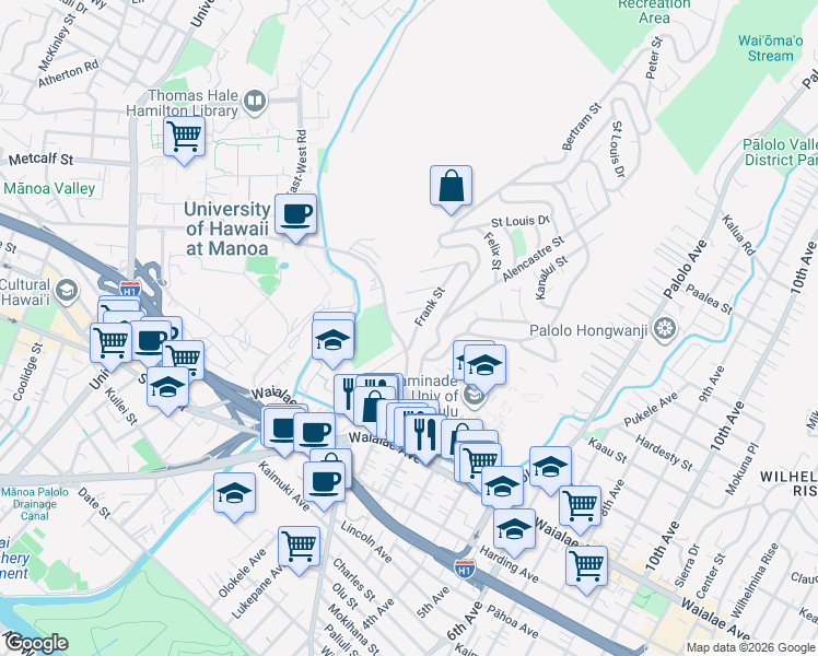 map of restaurants, bars, coffee shops, grocery stores, and more near in Honolulu