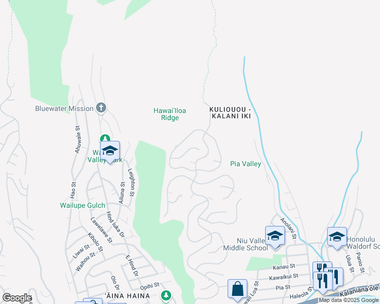 map of restaurants, bars, coffee shops, grocery stores, and more near 169 Kokololio Place in Honolulu