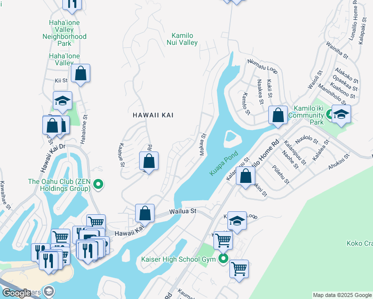 map of restaurants, bars, coffee shops, grocery stores, and more near 7176 Hawaii Kai Drive in Honolulu