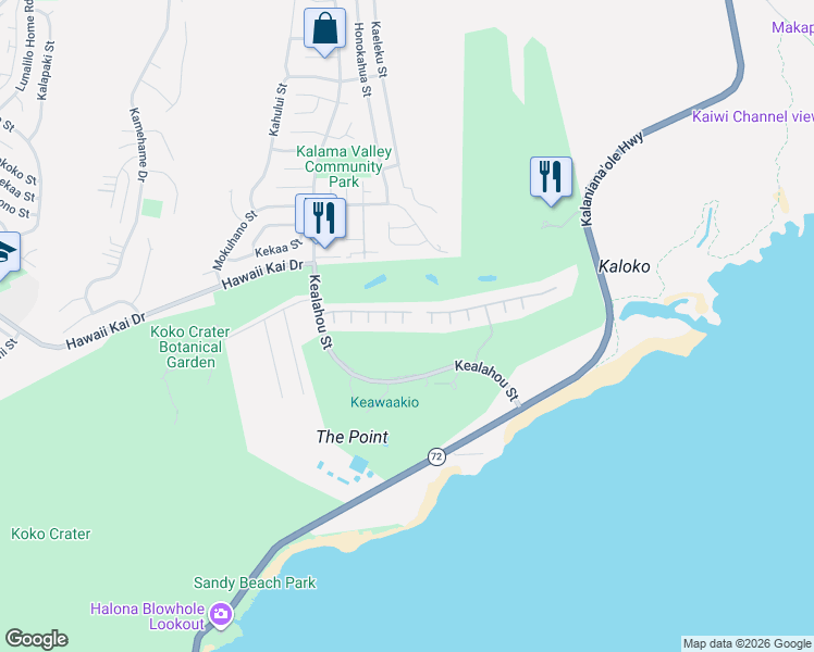 map of restaurants, bars, coffee shops, grocery stores, and more near 7776 Kalohelani Place in Honolulu
