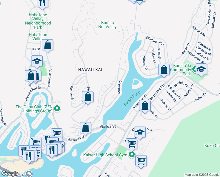 map of restaurants, bars, coffee shops, grocery stores, and more near 7176 Hawaii Kai Drive in Honolulu