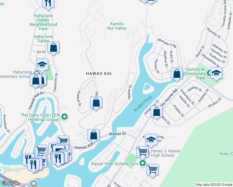 map of restaurants, bars, coffee shops, grocery stores, and more near 7176 Hawaii Kai Drive in Honolulu