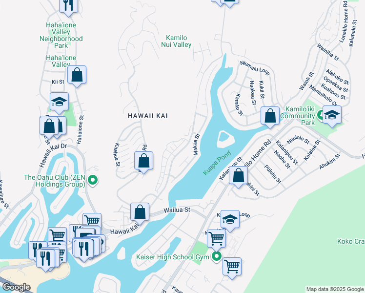 map of restaurants, bars, coffee shops, grocery stores, and more near 7182 Hawaii Kai Drive in Honolulu