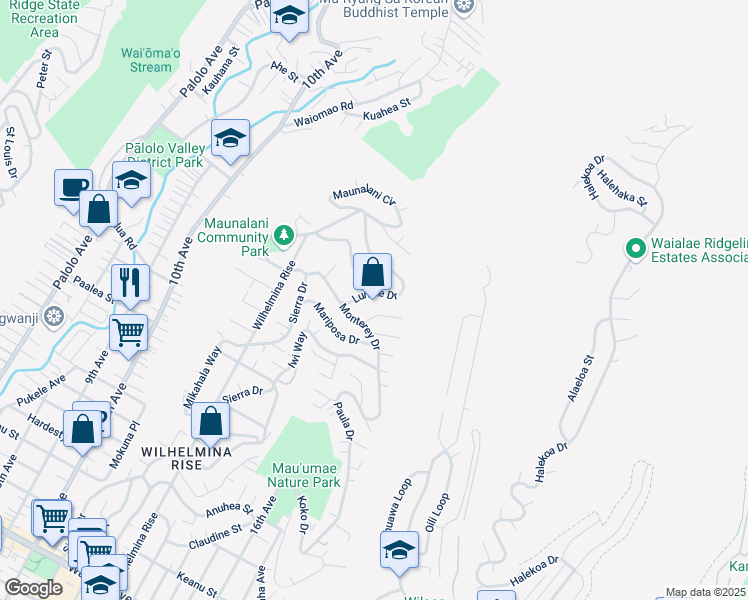 map of restaurants, bars, coffee shops, grocery stores, and more near 3837 Lurline Drive in Honolulu