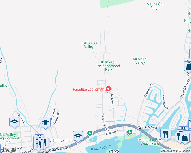 map of restaurants, bars, coffee shops, grocery stores, and more near 454 Lani Street in Honolulu