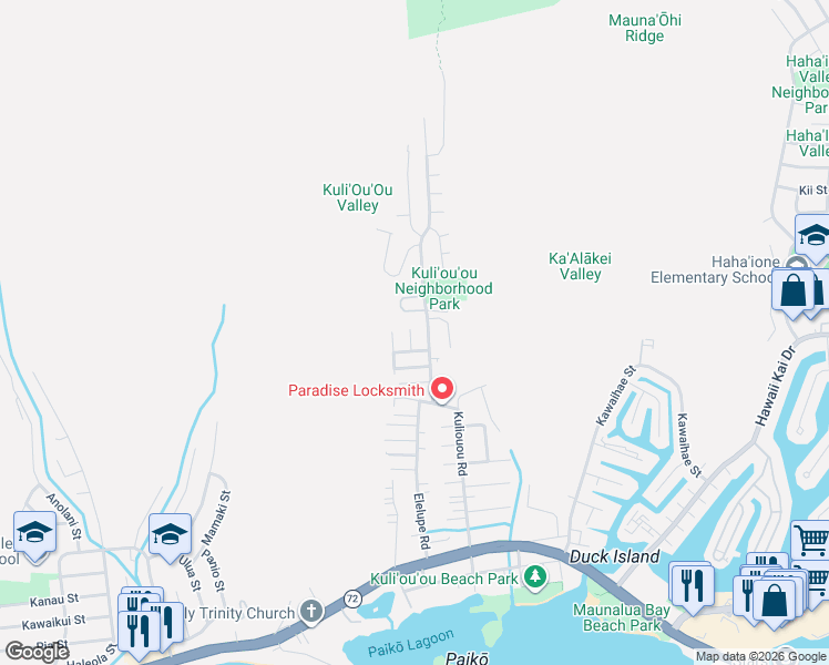 map of restaurants, bars, coffee shops, grocery stores, and more near 464 Kuliouou Road in Honolulu