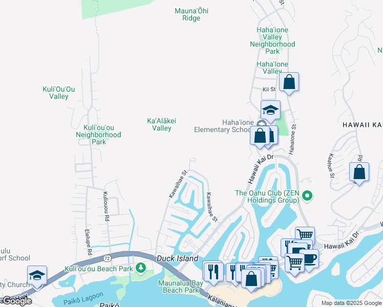 map of restaurants, bars, coffee shops, grocery stores, and more near 428 Kawaihae Street in Honolulu