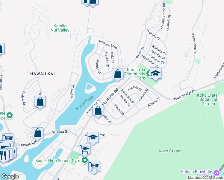 map of restaurants, bars, coffee shops, grocery stores, and more near 746 Lunalilo Home Road in Honolulu