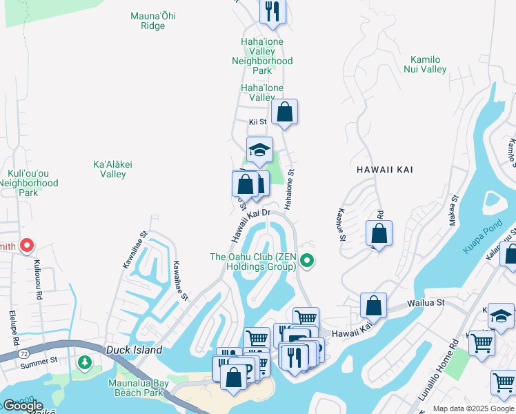 map of restaurants, bars, coffee shops, grocery stores, and more near 6650 Hawaii Kai Drive in Honolulu