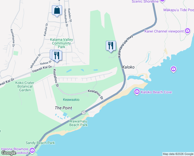 map of restaurants, bars, coffee shops, grocery stores, and more near 7853 Makaaoa Place in Honolulu