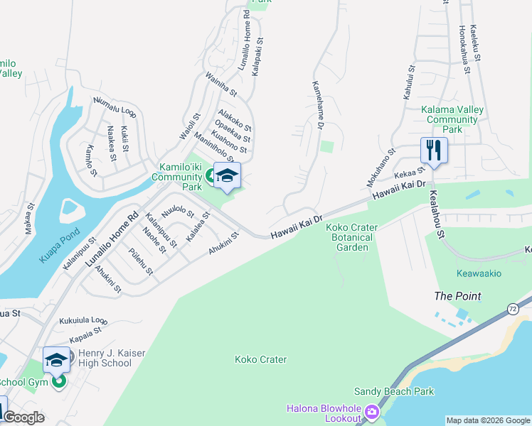 map of restaurants, bars, coffee shops, grocery stores, and more near 7431 Kamehame Place in Honolulu