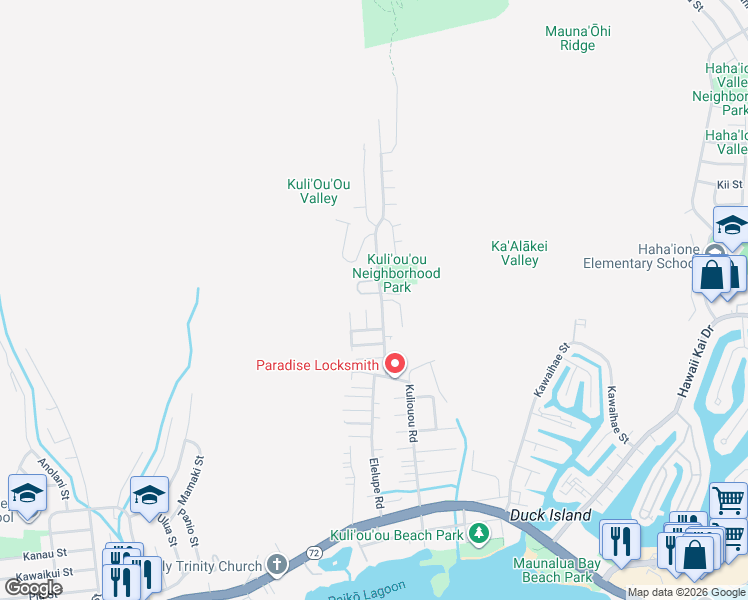 map of restaurants, bars, coffee shops, grocery stores, and more near 464 Kuliouou Road in Honolulu