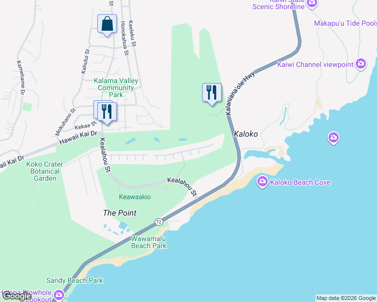 map of restaurants, bars, coffee shops, grocery stores, and more near 7853 Makaaoa Place in Honolulu