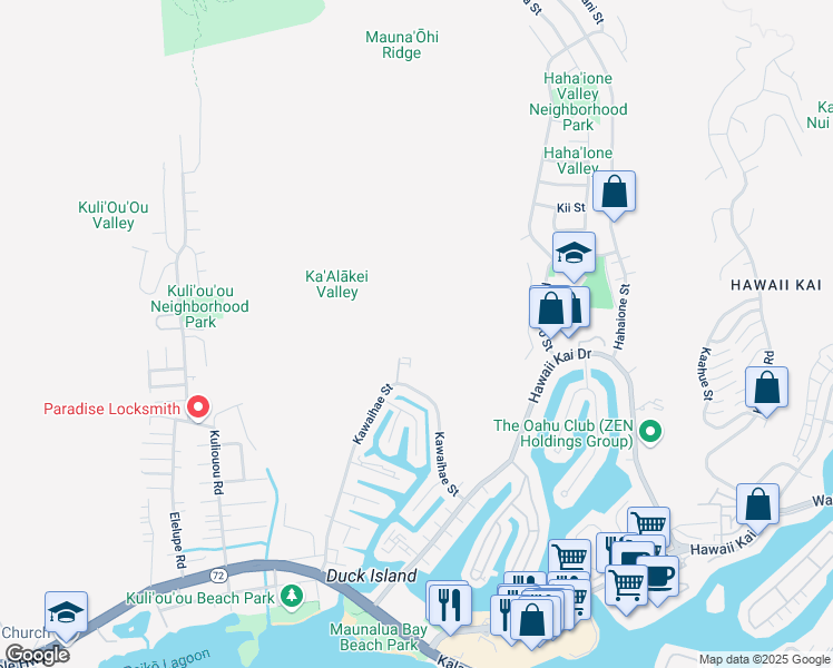 map of restaurants, bars, coffee shops, grocery stores, and more near 428 Kawaihae Street in Honolulu
