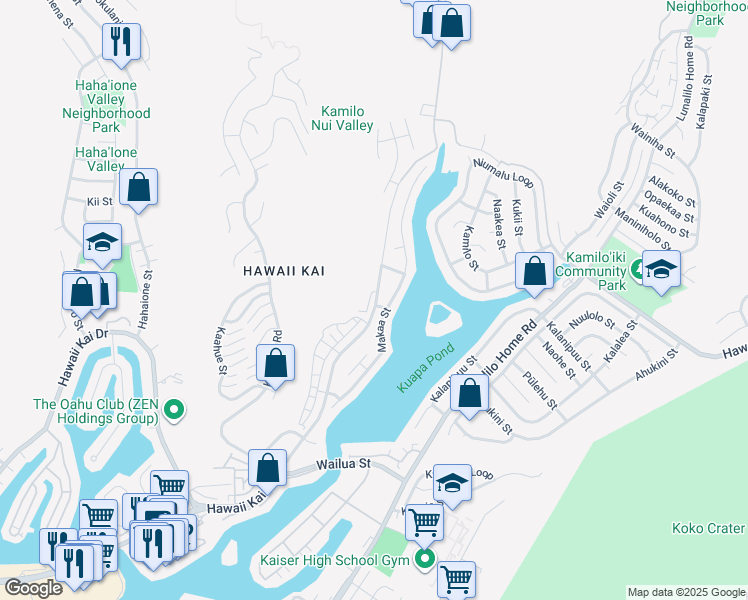 map of restaurants, bars, coffee shops, grocery stores, and more near 7239 Hawaii Kai Drive in Honolulu