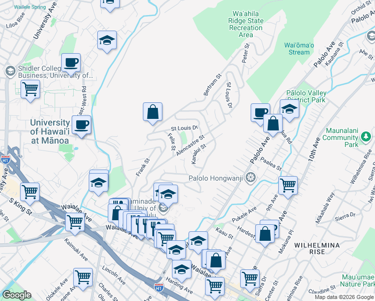 map of restaurants, bars, coffee shops, grocery stores, and more near 3056 Gulston Street in Honolulu