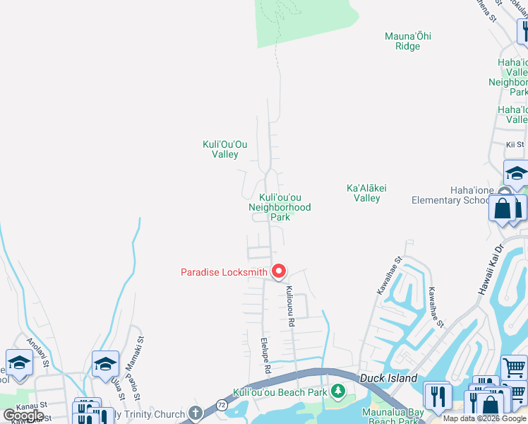 map of restaurants, bars, coffee shops, grocery stores, and more near 501 Kuliouou Road in Honolulu