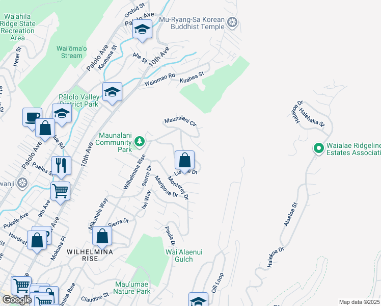 map of restaurants, bars, coffee shops, grocery stores, and more near 3960 Lurline Drive in Honolulu
