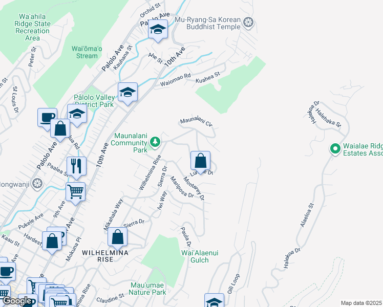 map of restaurants, bars, coffee shops, grocery stores, and more near 4774 Matsonia Drive in Honolulu