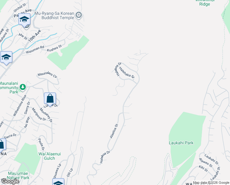 map of restaurants, bars, coffee shops, grocery stores, and more near 2176 Ahaniu Place in Honolulu